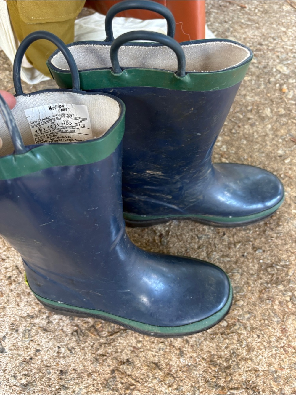 Kids Navy and Green Rain Boots